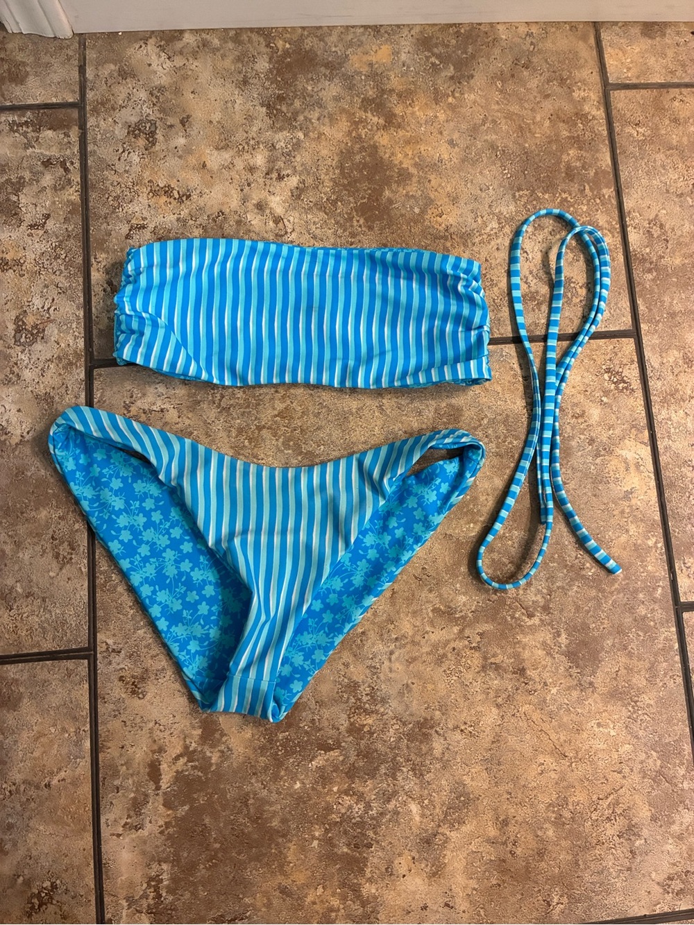 Leni Swims Reversible Blue Stripe/Floral Lottie Bottoms and Bandeau Top